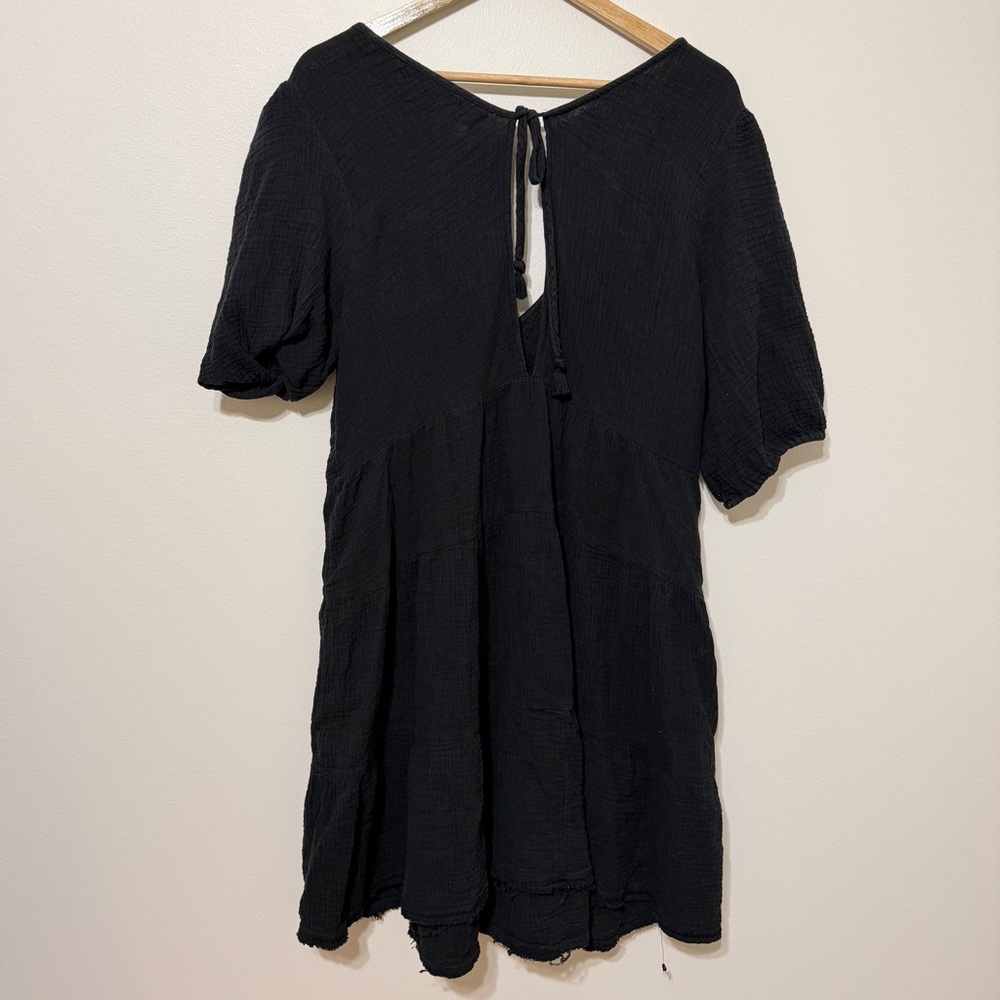 Aerie Pool to Party Mini Dress Size XL Black Cotton Gauze Tiered - Picture 5 of 6